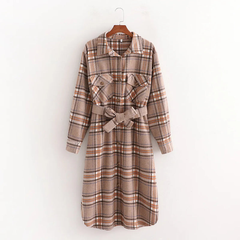 Checked autumn dress with belt – Elodie