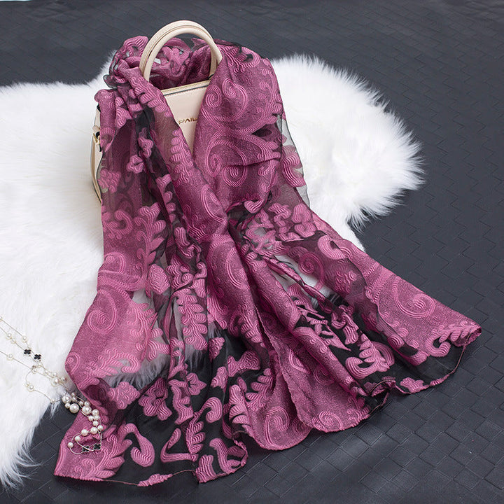 Bufanda de seda para mujer a la moda con estampado de flores y diseño con recortes – Fiora (1+1 GRATIS)