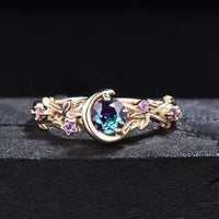 Mondstern-fargeskiftende alexandritt- og ametyst-forlovelsesring – Elara