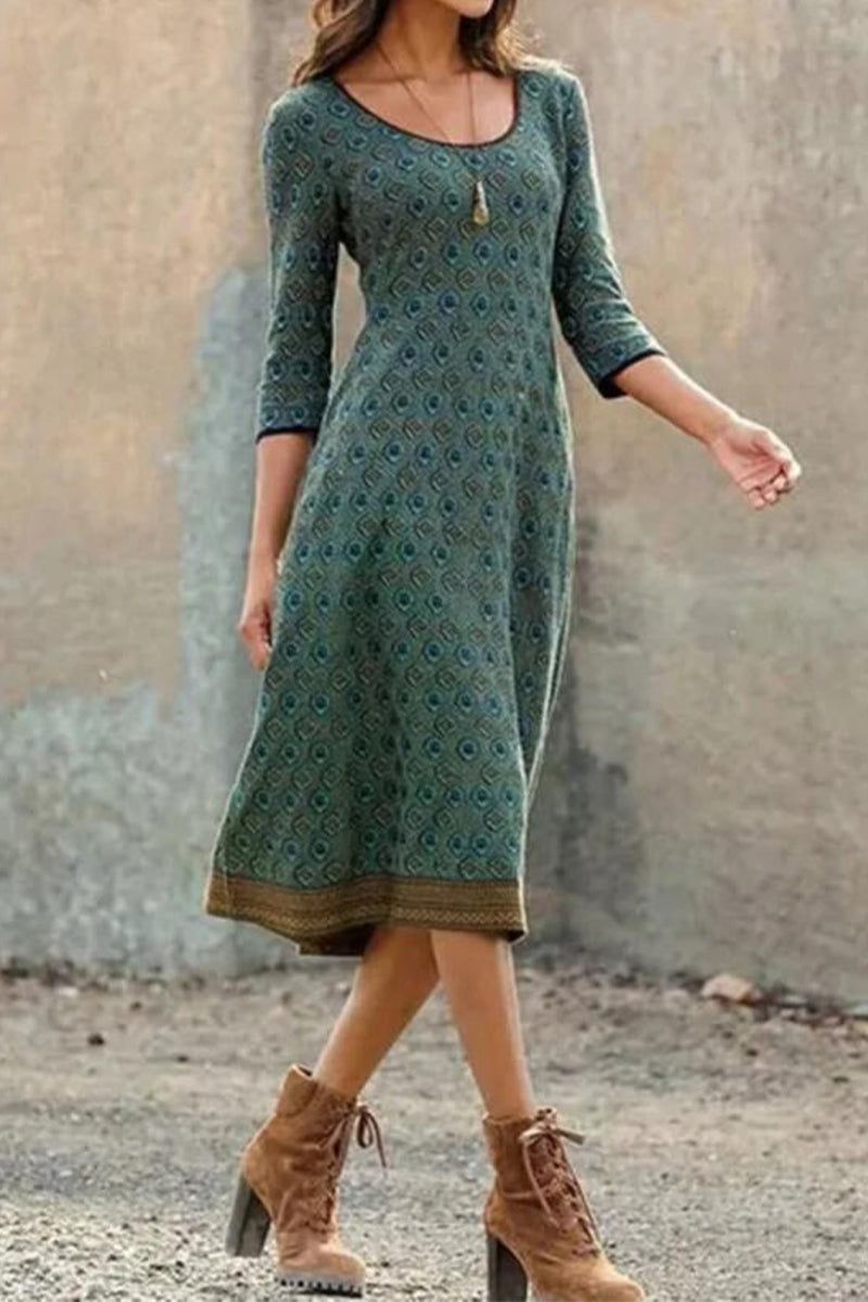 Airy & Stylish Midi Dress with Print and Half Sleeve – Livia