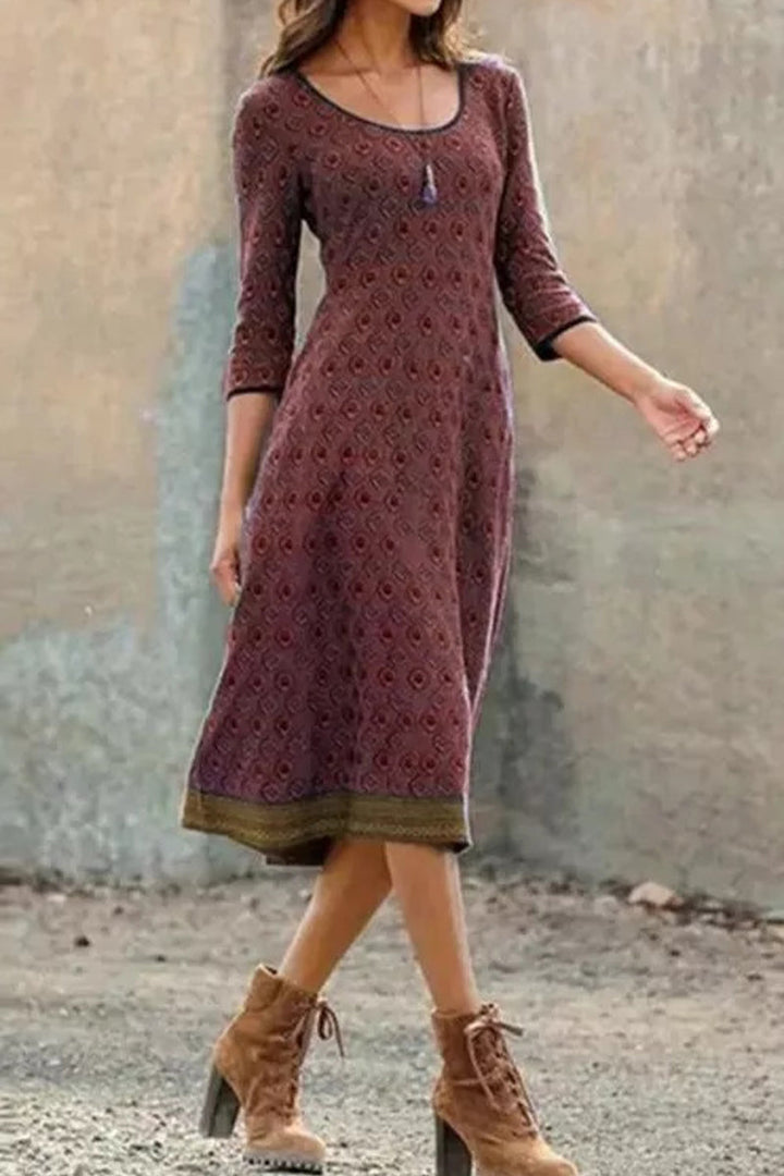 Airy & Stylish Midi Dress with Print and Half Sleeve – Livia