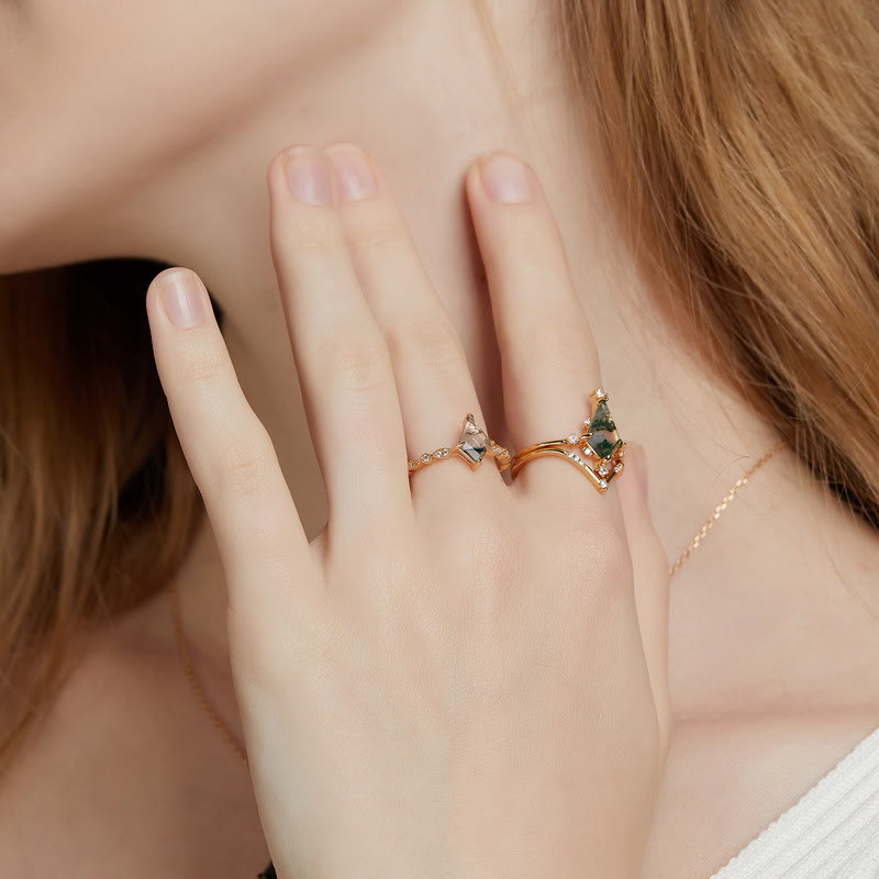 Conjunto de joyería de moosachat y circonio blanco – Lana