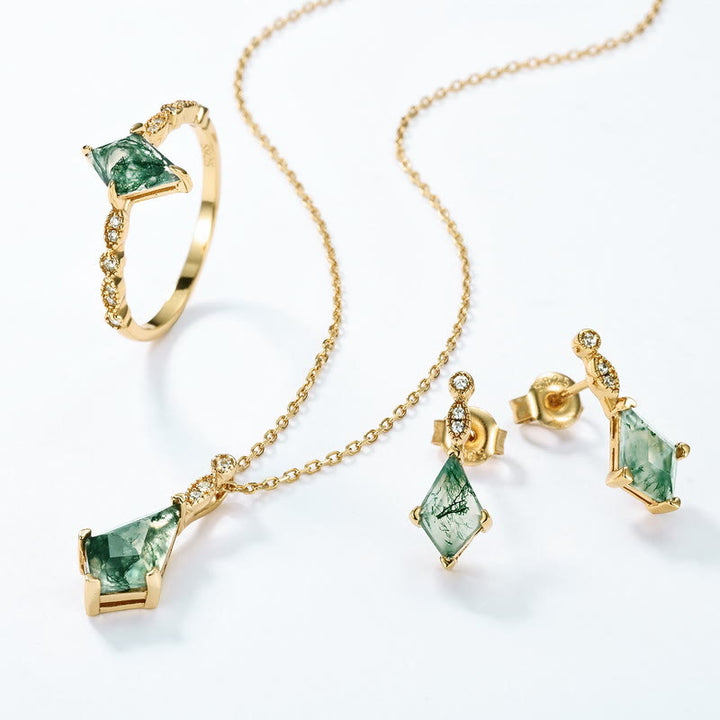 Conjunto de joyería de moosachat y circonio blanco – Lana