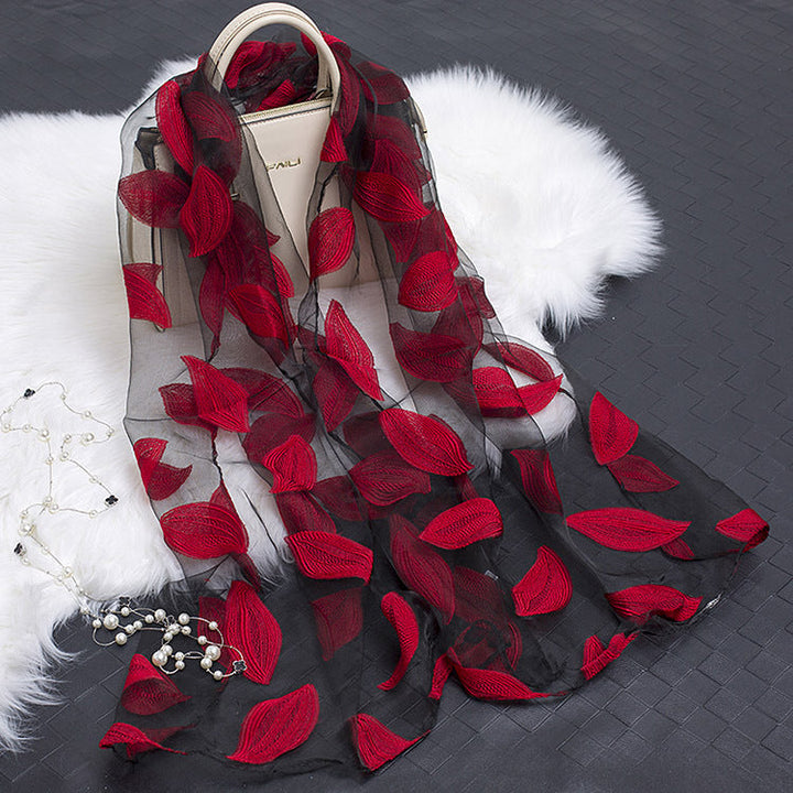Bufanda de seda para mujer a la moda con estampado de flores y diseño con recortes – Fiora (1+1 GRATIS)