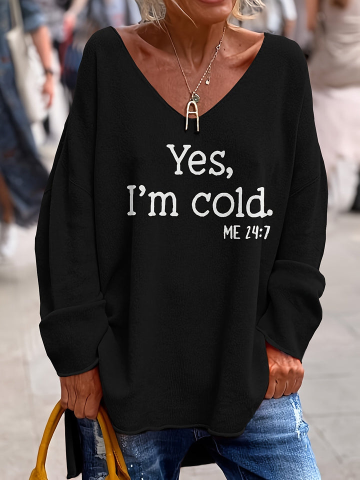 Women's Oversized V-Neck Sweater with Pattern – Alenia