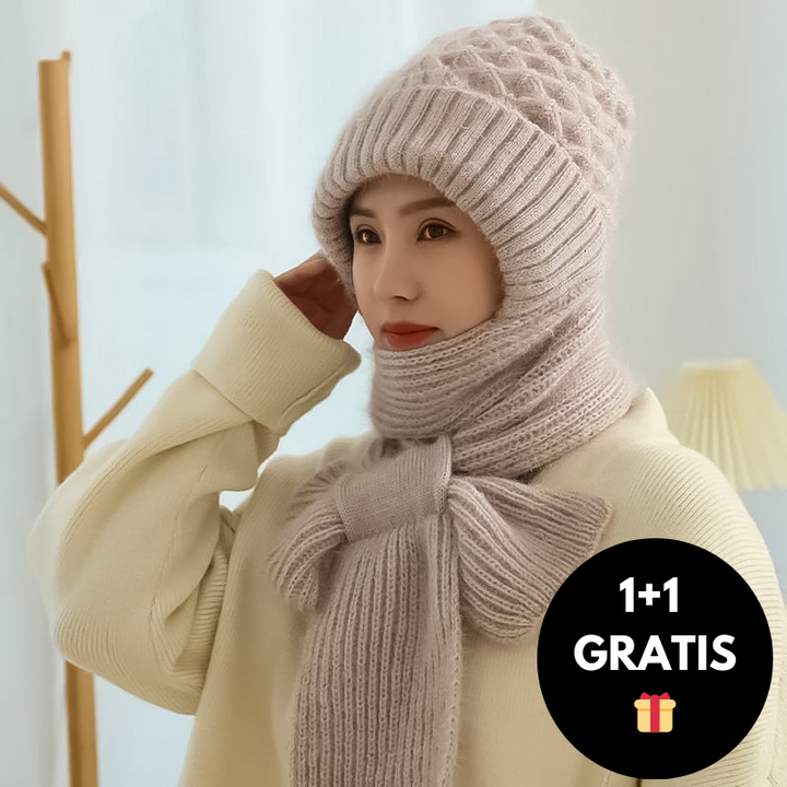 Gorro cálido para mujer con bufanda integrada - Nora