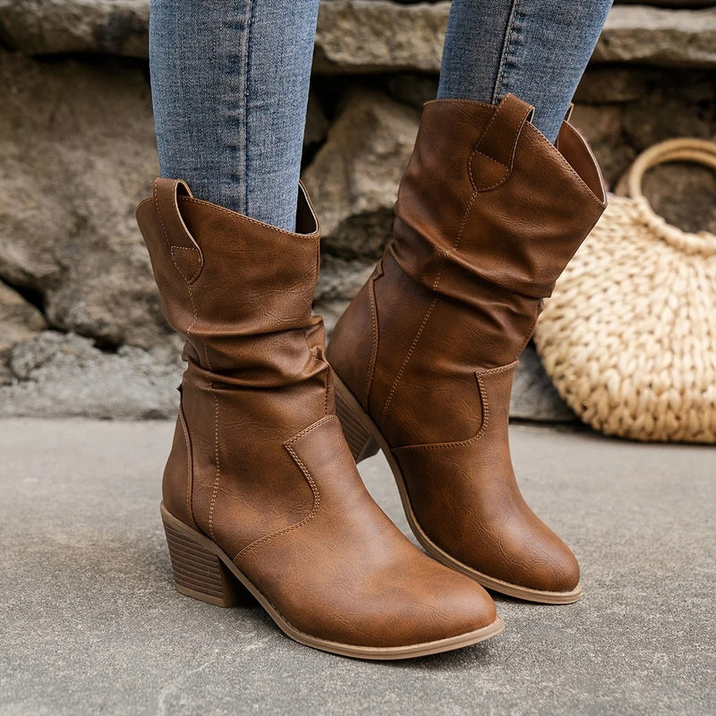 Women's Leather Boots with Comfortable Heel – Amara
