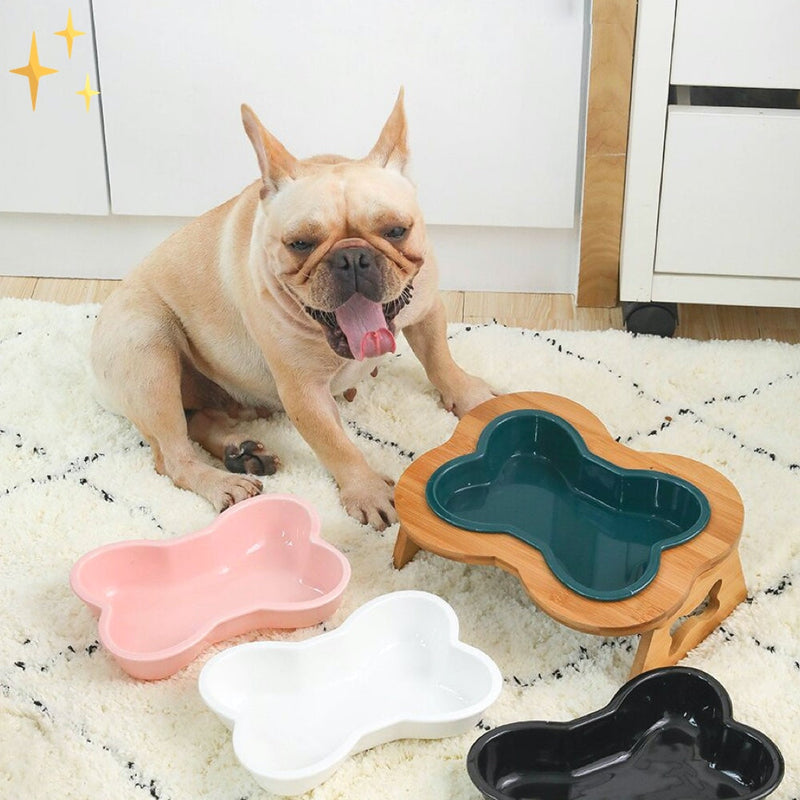 Ceramic Dog Bowl with Wooden Base – BoneFeast