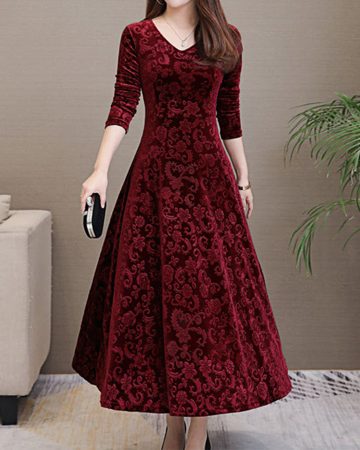 Velvet midi dress with long sleeves – Selina