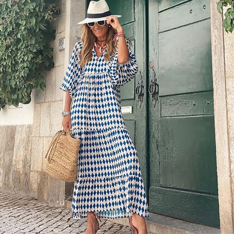 Printed maxi dress with waist band – Aurelia