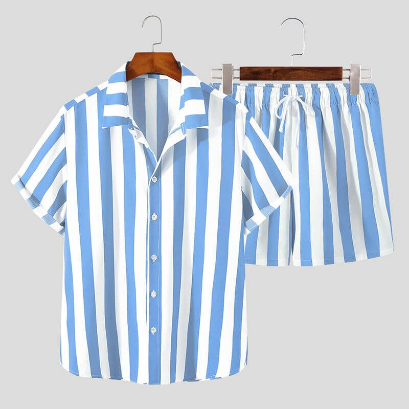 Stylish Men's Summer Set with Stripe Pattern - StripeFresh