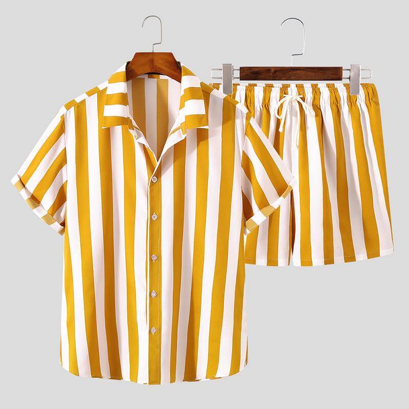 Stylish Men's Summer Set with Stripe Pattern - StripeFresh