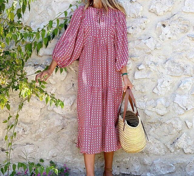 Printed maxi dress with waist band – Aurelia