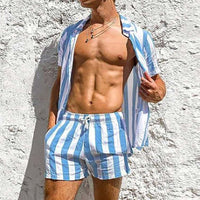 Stylish Men's Summer Set with Stripe Pattern - StripeFresh