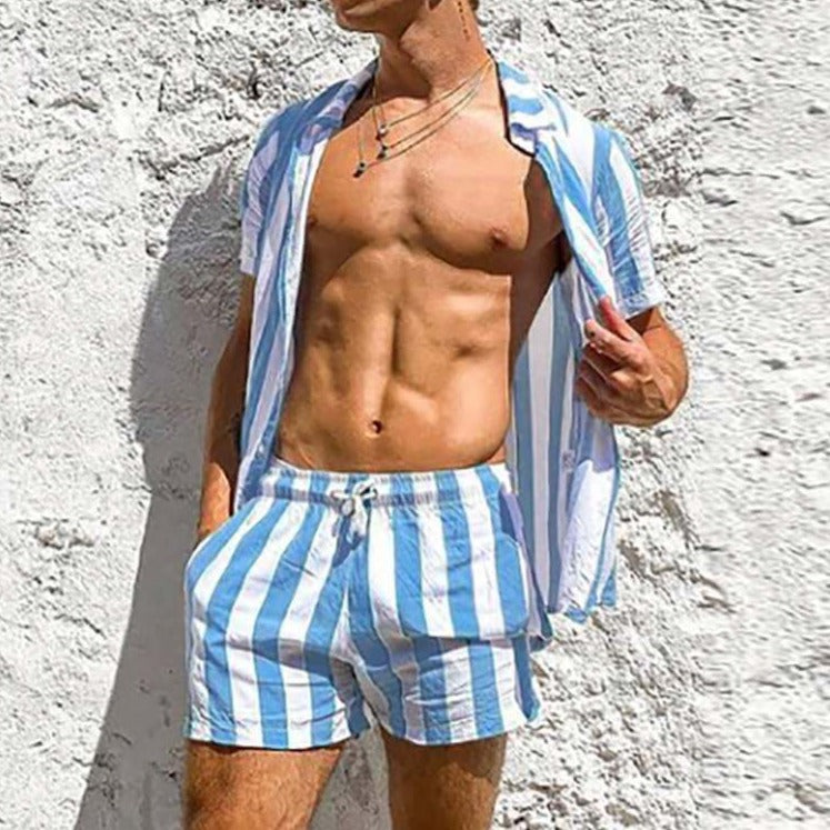 Stylish Men's Summer Set with Stripe Pattern - StripeFresh