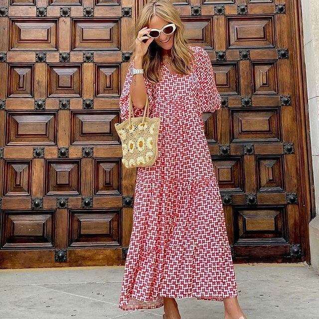 Printed maxi dress with waist band – Aurelia