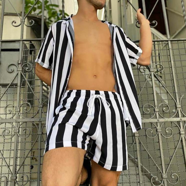 Stylish Men's Summer Set with Stripe Pattern - StripeFresh