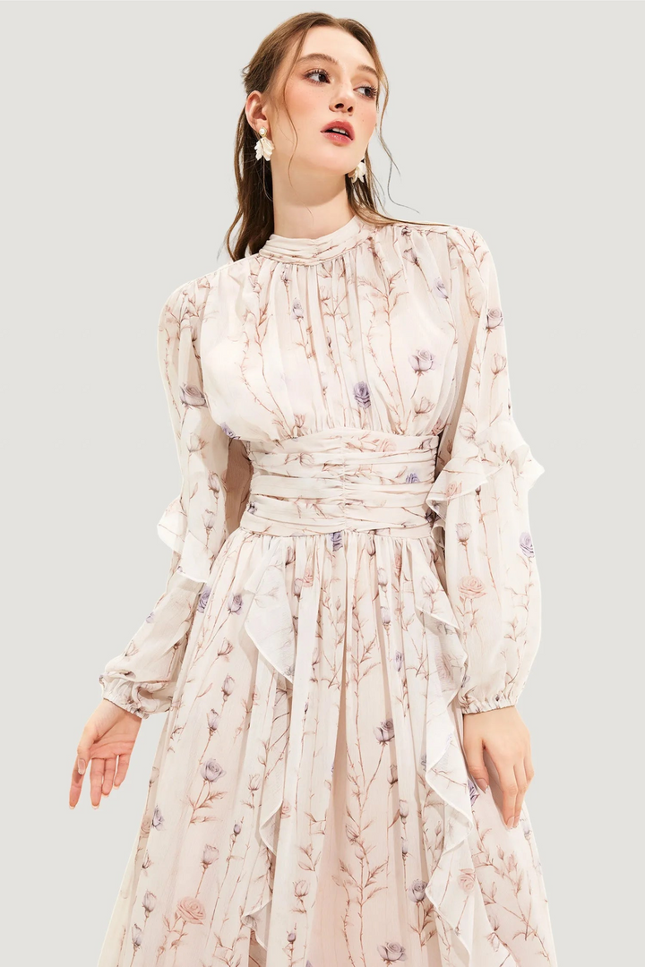 Summer dress with floral pattern and pleated skirt – Alina