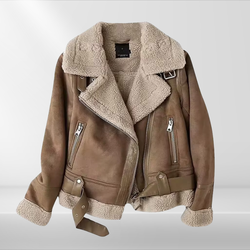 Women's Sherpa Fleece Bomber Jacket with Zipper – Amira