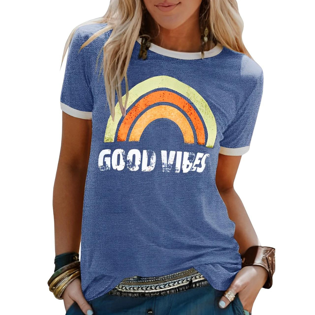 Damen T-Shirt mit Regenbogenprint – Sunny