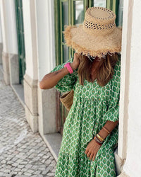 Printed maxi dress with waist band – Aurelia