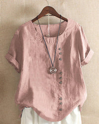 Casual short-sleeve blouse with round neckline – Nora