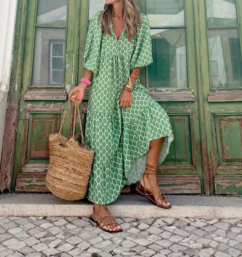 Printed maxi dress with waist band – Aurelia