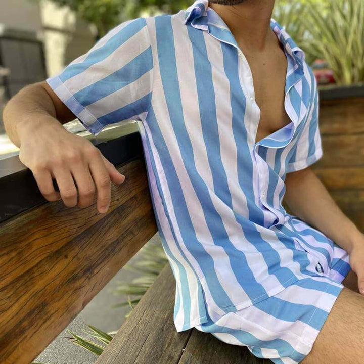 Stylish Men's Summer Set with Stripe Pattern - StripeFresh