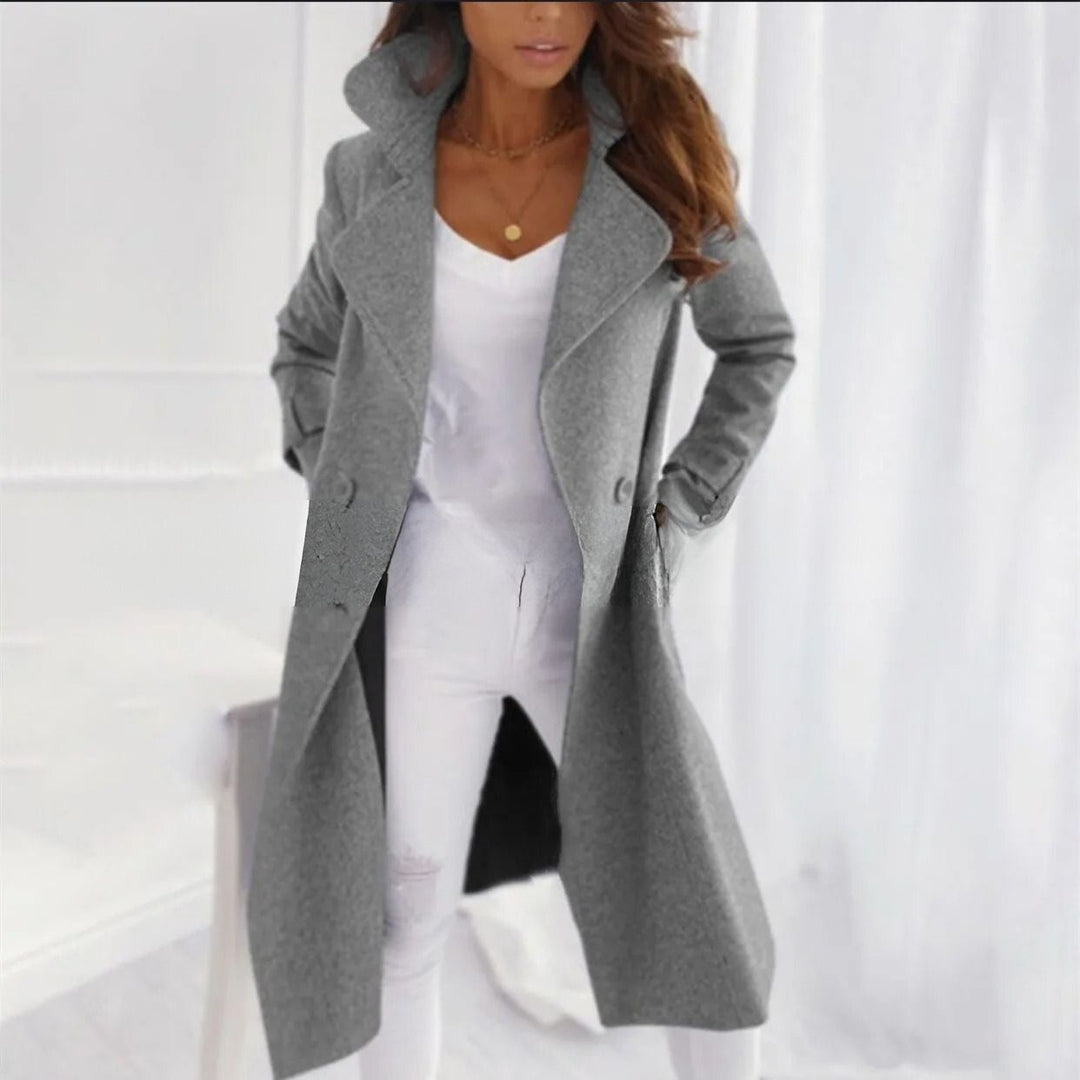 Stylish Long Women's Coat with Notched Collar - Valentina