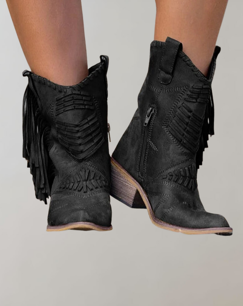 Stilvolle Damen Stiefel mit Fransen - Selena