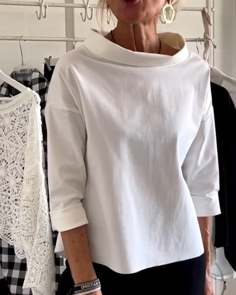 Blusa de otoño para mujer con cuello alto y mangas 3/4 – Mireille