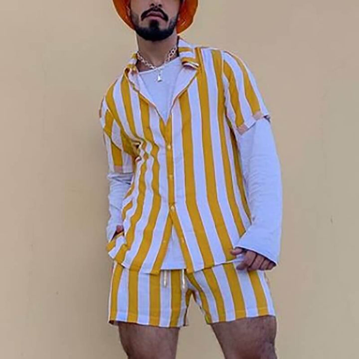 Stylish Men's Summer Set with Stripe Pattern - StripeFresh