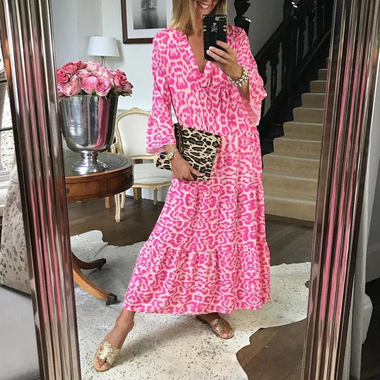 Elegant maxi dress with pink leopard print - ChicSafari