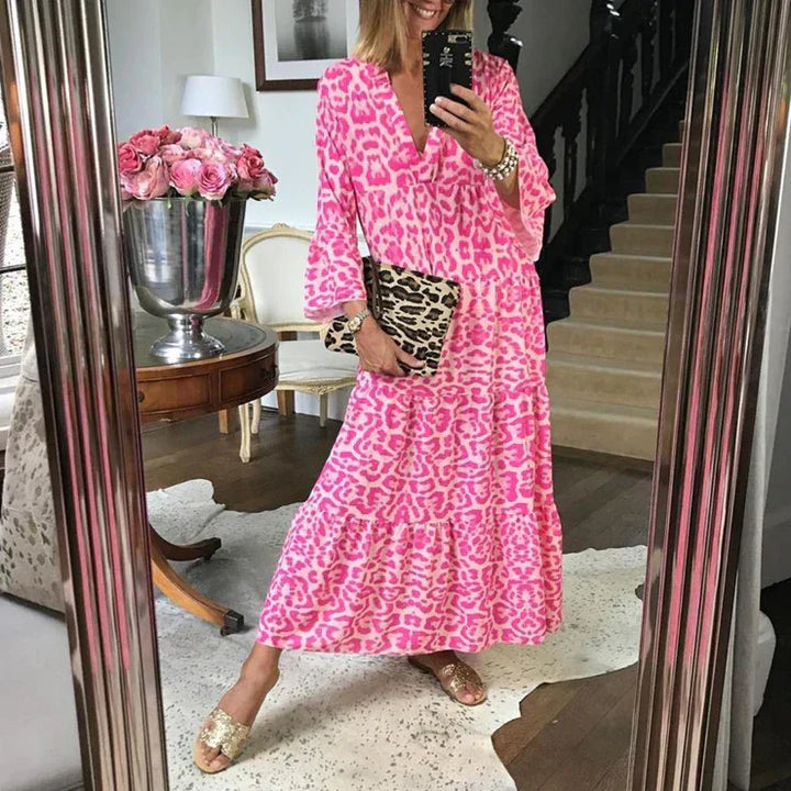 Elegant maxi dress with pink leopard print - ChicSafari