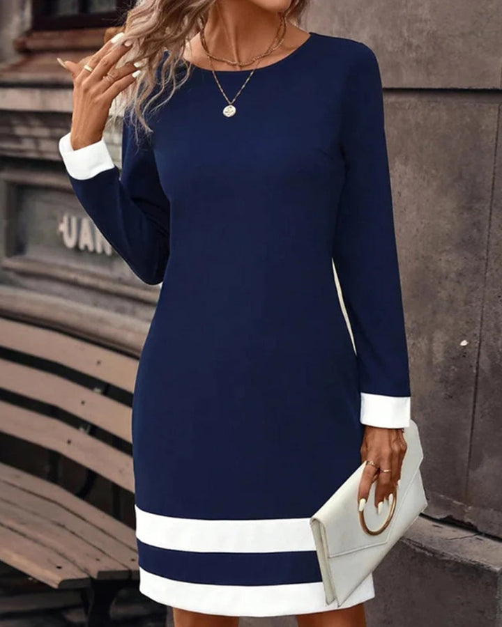 Elegant Dark Blue Women's Dress with Classic Silhouette – Aurelia