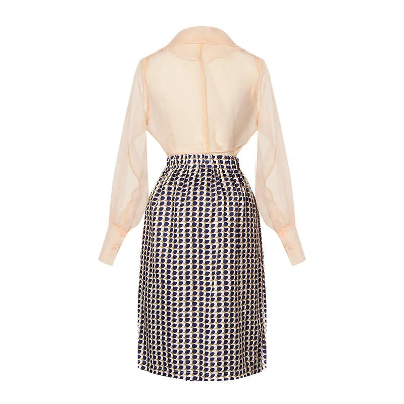 Conjunto de verano de gasa de dos piezas con cinturón y falda – Maurelle