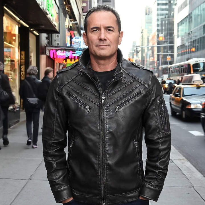 Men's leather jacket with detachable hood – Autumn edition Marcellus