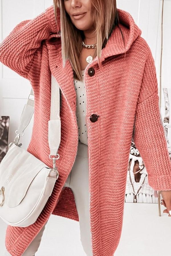 Women's knitted vest with hood and button closure – Waldaine