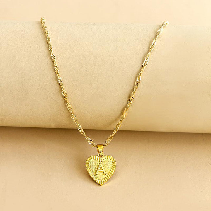 Golden Initial Heart Pendant Necklace - Amara