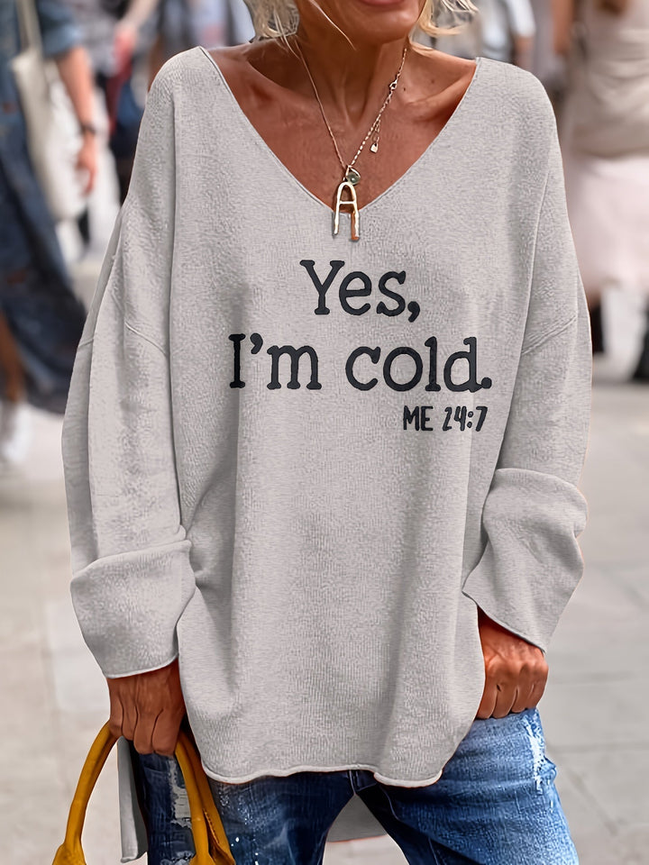 Women's Oversized V-Neck Sweater with Pattern – Alenia