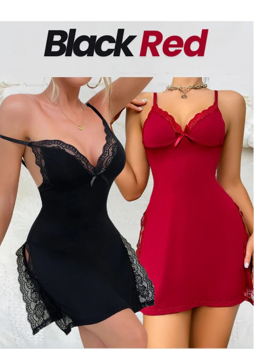 Camisón seductor de encaje con escote en V – Loreen