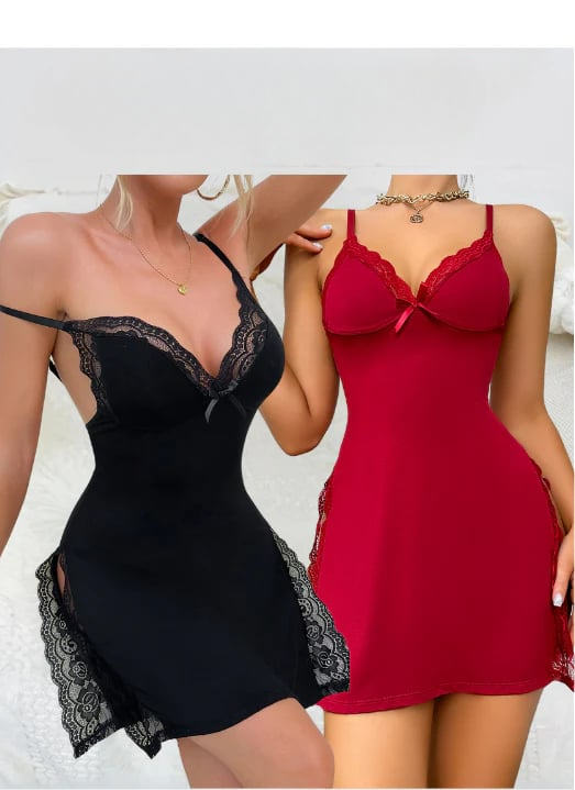 Camisón seductor de encaje con escote en V – Loreen