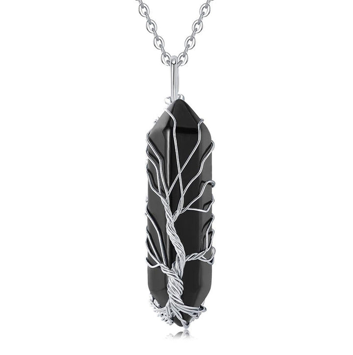 Stylish Crystal and Tree of Life Gemstone Necklace – Elara
