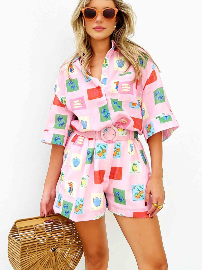 Trendy summer combo of colorful blouse and shorts - SonneSet