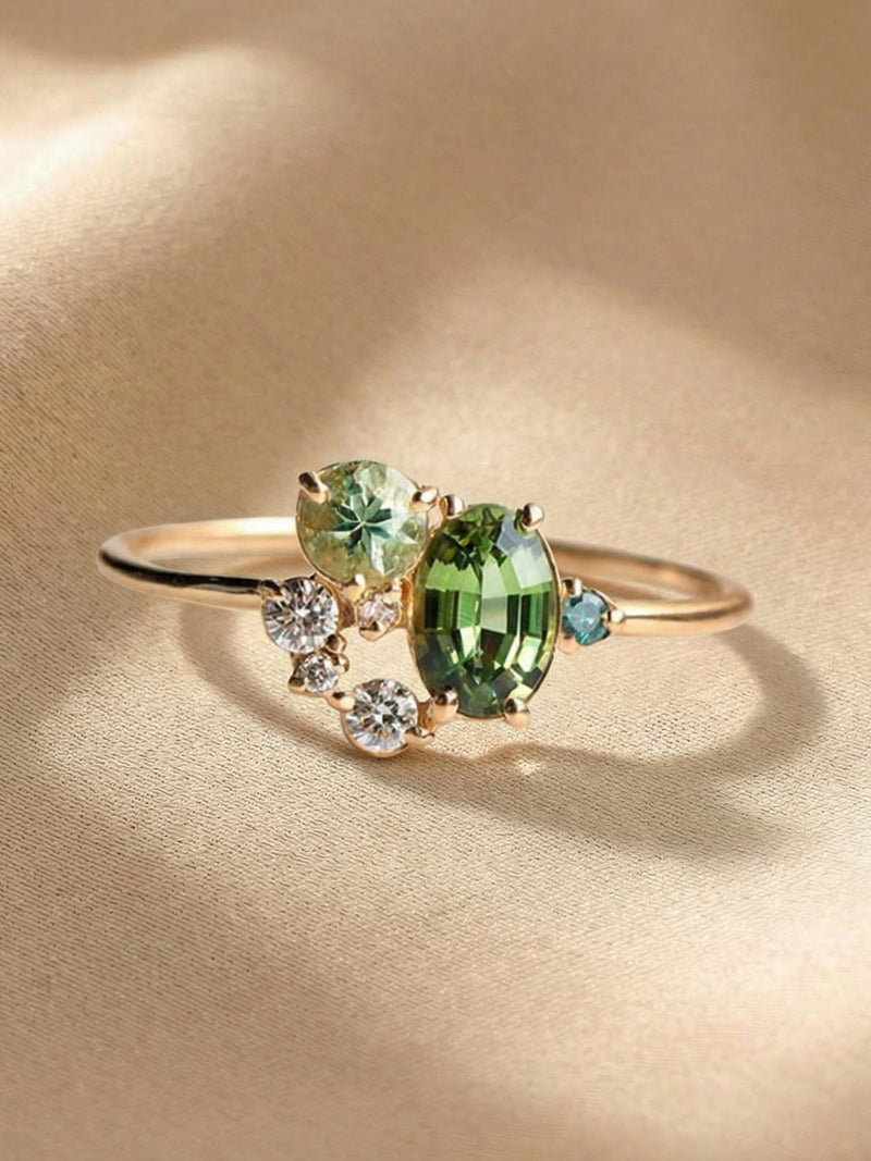 Natural Peridot with Zircon Ring – Selene