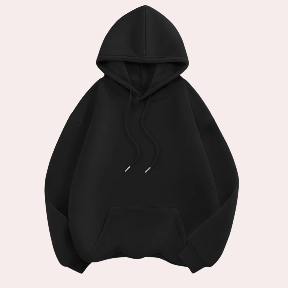 Schwarzer Kapuzenpullover, Unisex, Baumwolle, Kängurutasche, lässig, modisch, bequem.