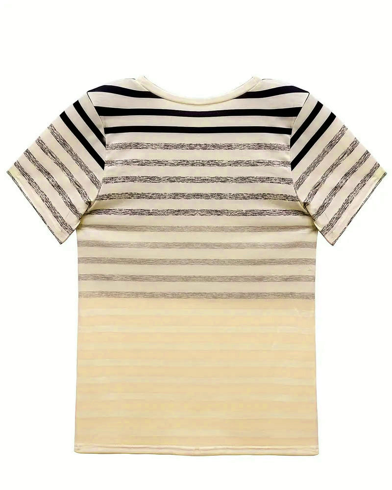 Camiseta de mujer a rayas con cuello redondo y degradado – Melia