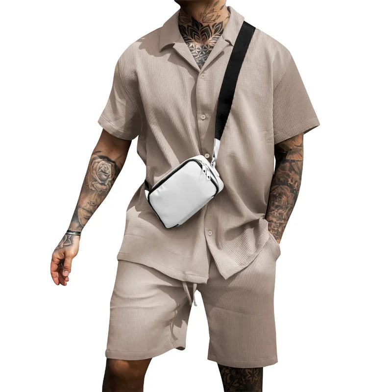 To-delt sommersett for menn med skjorte og shorts – Milan