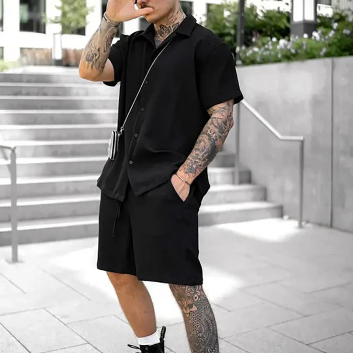 To-delt sommersett for menn med skjorte og shorts – Milan