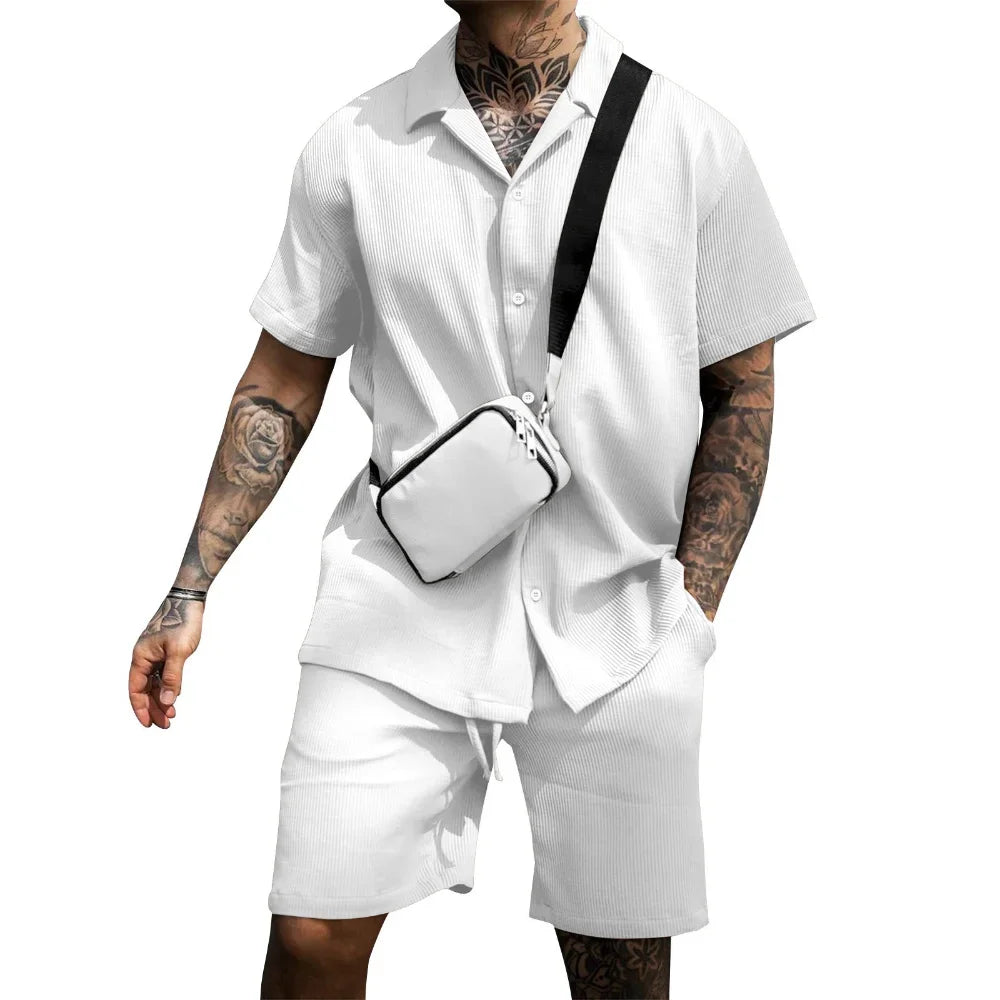 To-delt sommersett for menn med skjorte og shorts – Milan